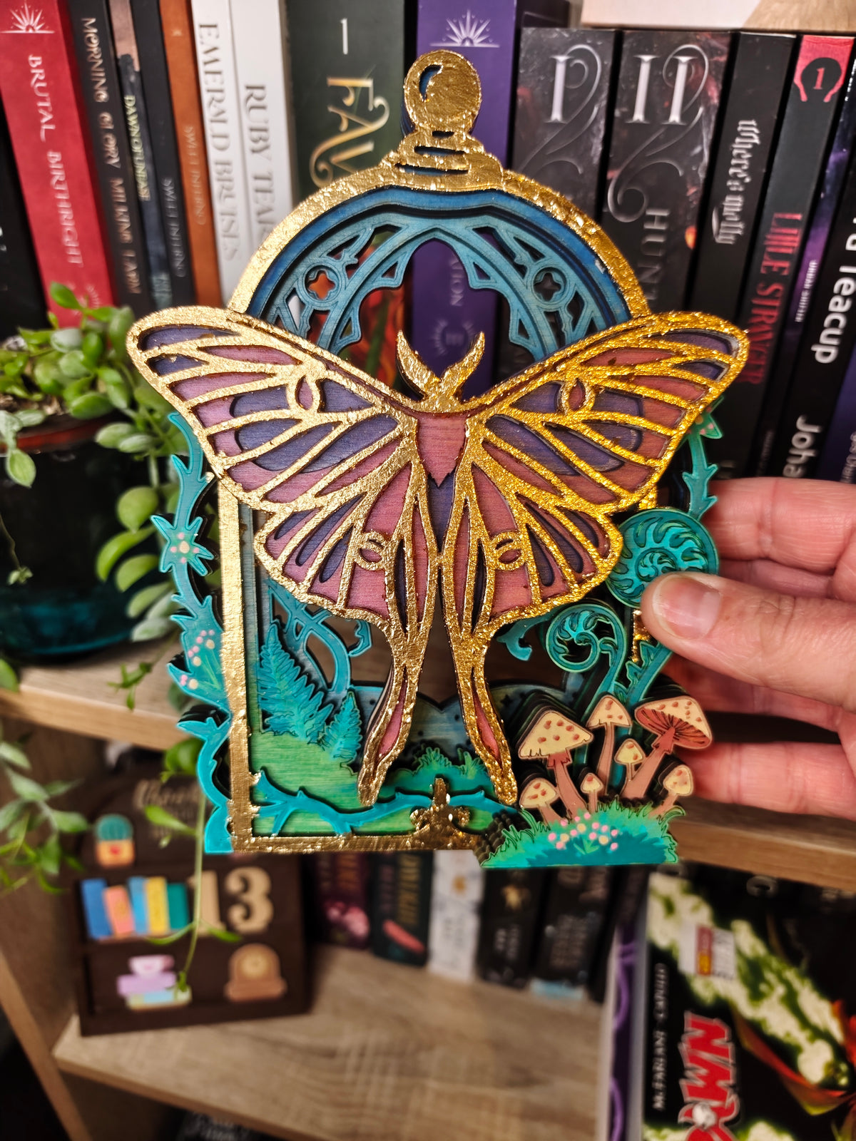 Moth Cloche Layered shelf decor