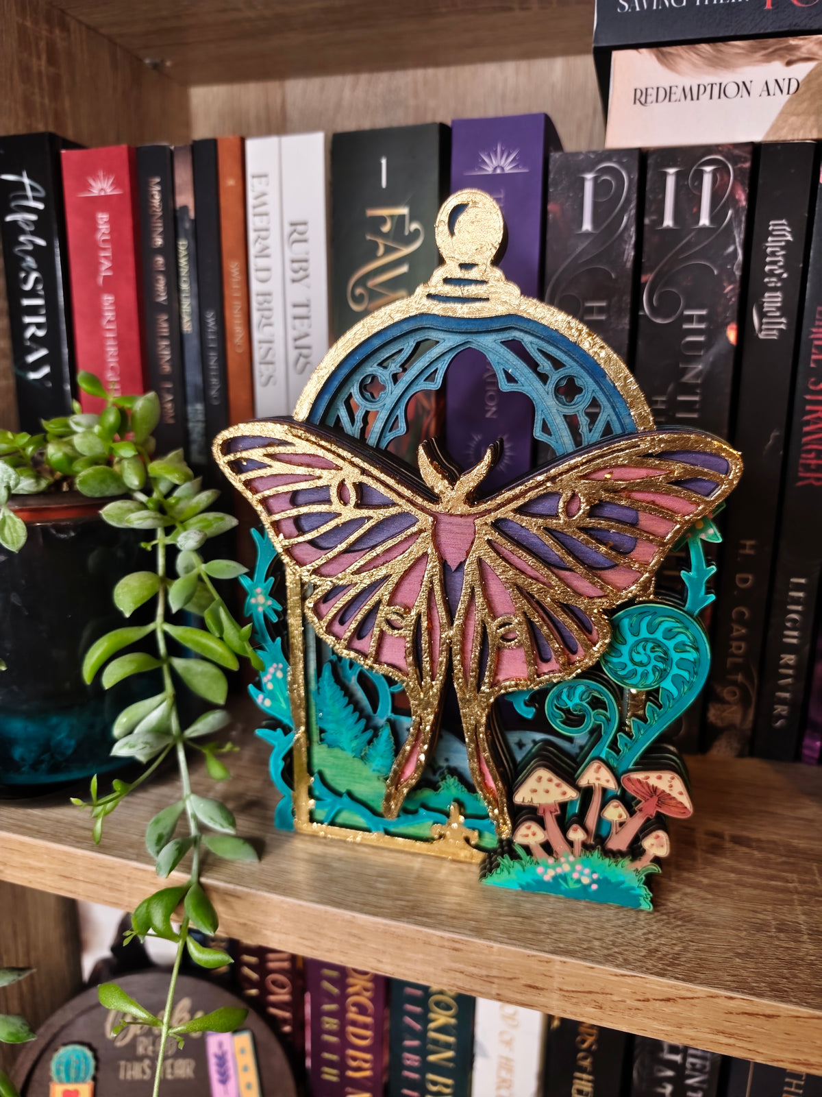 Moth Cloche Layered shelf decor